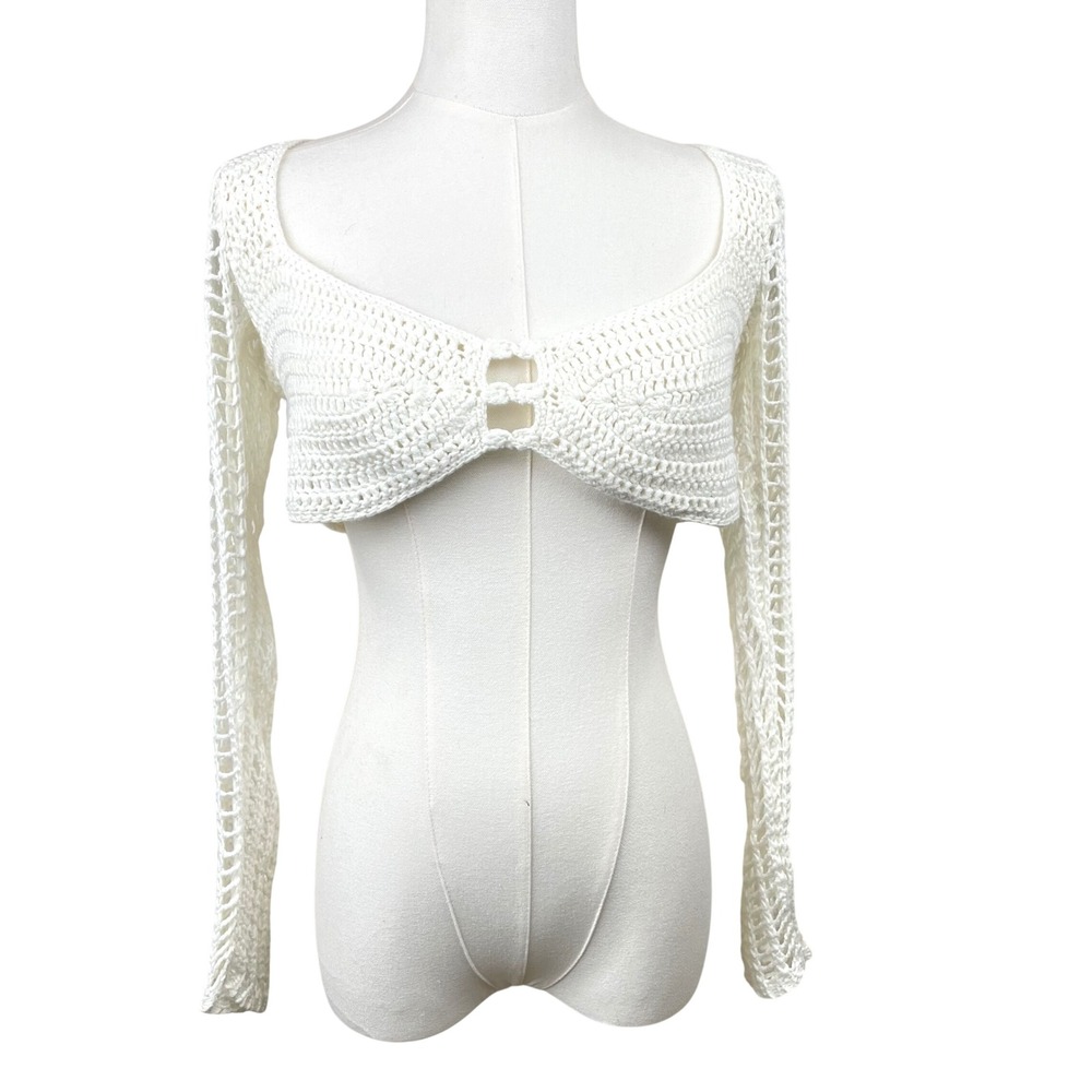 Windsor Crochet Top Sz M Sheer Fairy Bolero Festival Boho Cover Up‎ Long Sleeve